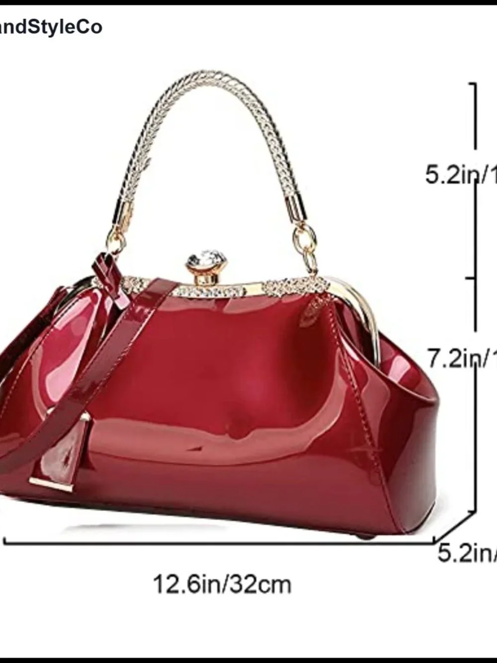 Patent Leather Top Handle Satchel Bag with Crystal Buckle Evening Tote Shoulder